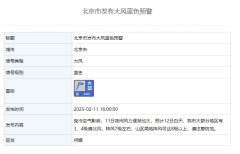 阵风7级左右 北京市发布大风蓝色预警